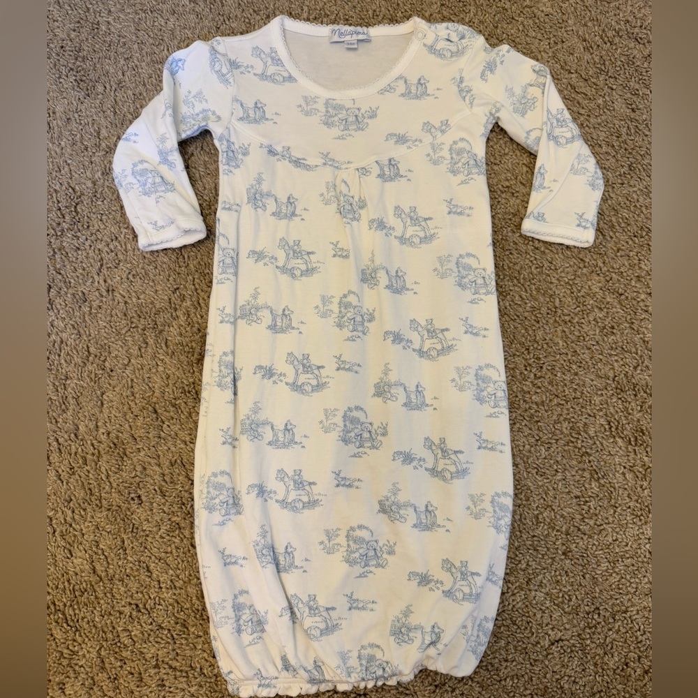 Soft Blue Toile Print Baby Sleep Gown